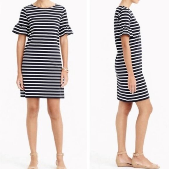 J. CREW Black and White Striped Ruffled Bell Sleeve Shift Dress‎ Womens Size M - Picture 2 of 10
